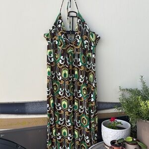 Stylish Green and Brown Halter Dress